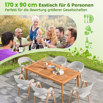 Garden table acacia wood 170 x 90 cm large patio table for 6 people natural