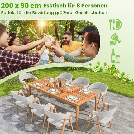Garden table acacia wood 200 x 90 cm large patio table for 8 people natural