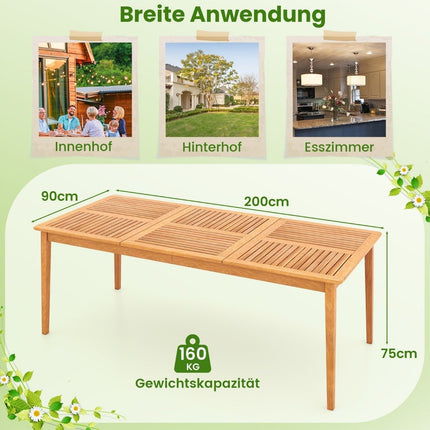 Garden table acacia wood 200 x 90 cm large patio table for 8 people natural