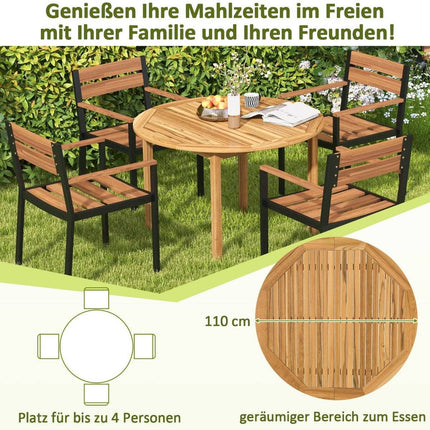 Garden table acacia wood dining table round for 4 people bistro table wooden table for yard 110 x 110 x 75 cm natural