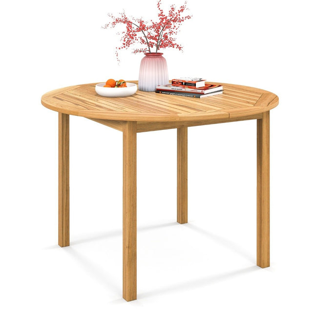 Stół ogrodowy stół z drewna akacjowego okrągły dla 4 osób stół bistro drewniany stół na podwórko 110 x 110 x 75 cm naturalny