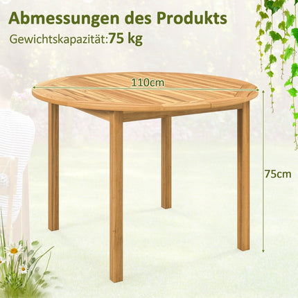 Garden table acacia wood dining table round for 4 people bistro table wooden table for yard 110 x 110 x 75 cm natural
