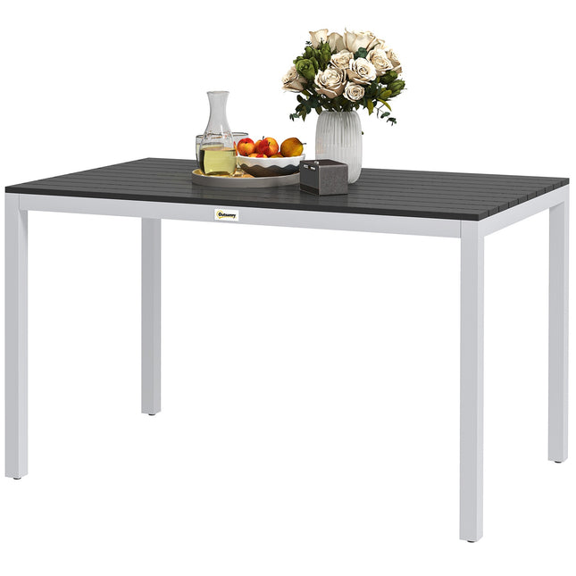 Tuintafel aluminium 120x70 cm weerbestendige balkontafel met houtlook, antislip buffettafel campingtafel voor 4-6 personen terrastafel buiten eettafel voor tuin, balkon zwart | Aosoom