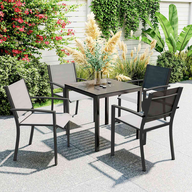 Outdoor dining table in aluminium, 73x73 cm, Wooden look