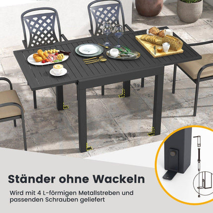 Garden table aluminum extendable 80/160 x 80cm dining table weatherproof dark gray