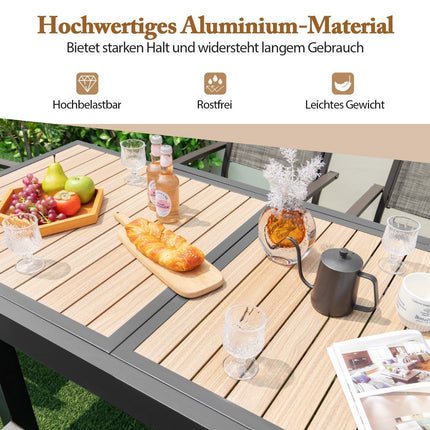 Garden table aluminum extendable 80/160 x 80 cm weatherproof dining table with table top in wood look