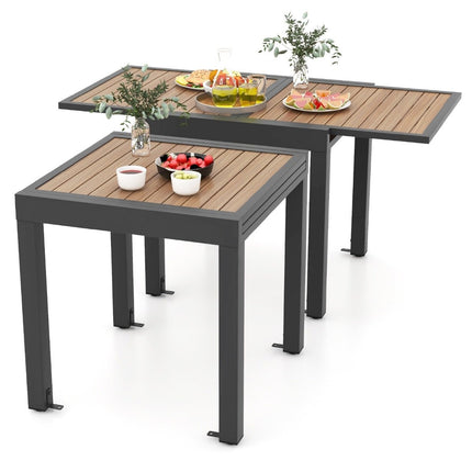 Garden table aluminum extendable 80/160 x 80 cm weatherproof dining table with table top in wood look