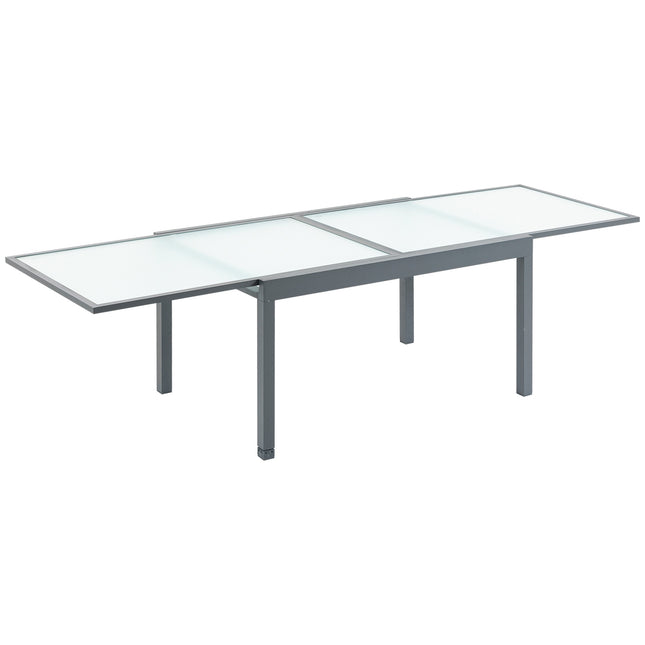 Stół ogrodowy stół jadalny z blatem ze szkła hartowanego 160-210 cm rozkładany, aluminiowy, prostokątny, szaro-biały do mebli balkonowych i ogrodowych