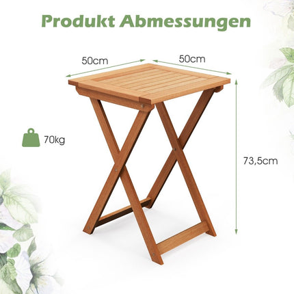 Garden table foldable weatherproof bistro table made of hardwood folding table square wooden table 50 x 50 x 73.5 cm natural