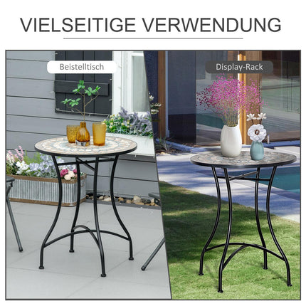 Round Mosaic Garden Table, Steel & Ceramic, Ø60 x H71 cm