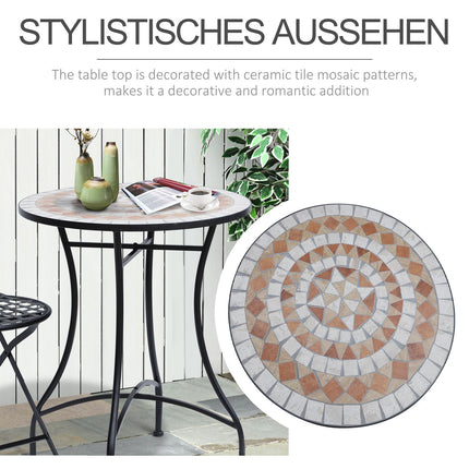 Round Mosaic Garden Table, Steel & Ceramic, Ø60 x H71 cm