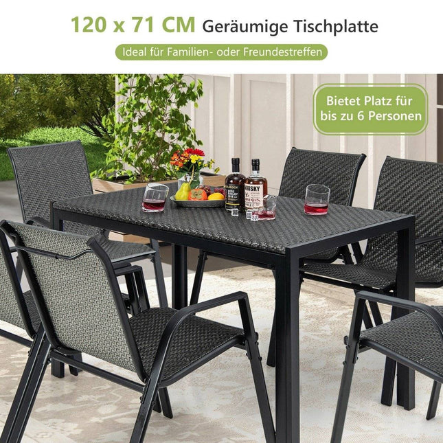 Garden table rattan dining table for 4-6 people rectangular patio table 120 x 71 x 72 cm mixed brown