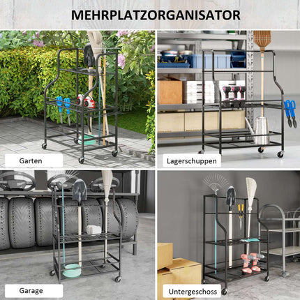 Garden tool rack with hooks - 3 levels, 40 kg load capacity