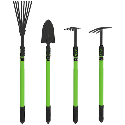 Garden tool set 4 pieces garden tool set with shovel garden hoe garden rake leaf rake green