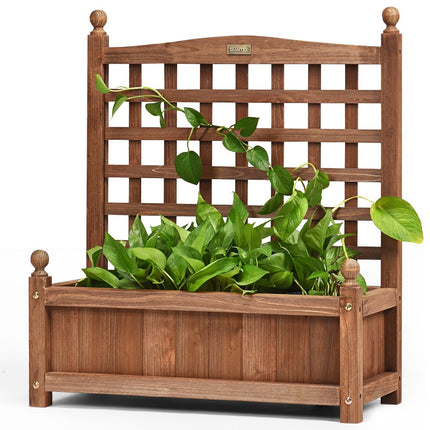Garden trellis flower box with trellis solid wood planter 64.5 x 28 x 75 cm dark brown