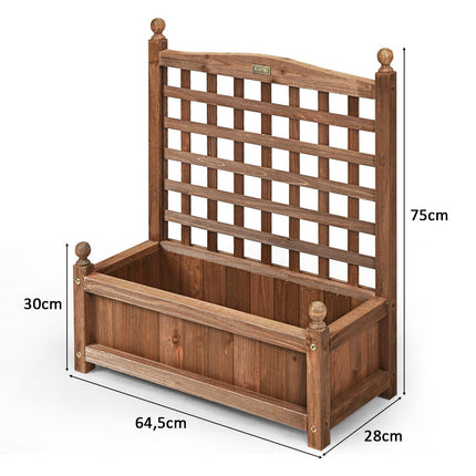 Garden trellis flower box with trellis solid wood planter 64.5 x 28 x 75 cm dark brown