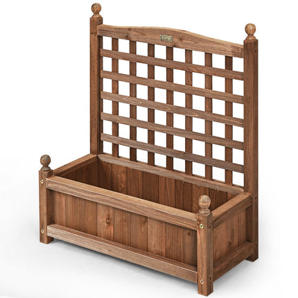 Garden trellis flower box with trellis solid wood planter 64.5 x 28 x 75 cm dark brown