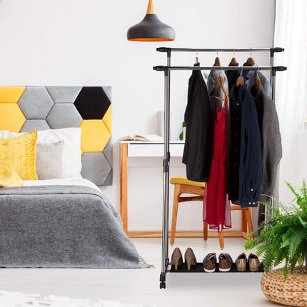 Garment Rack with 2 Rails on Wheels