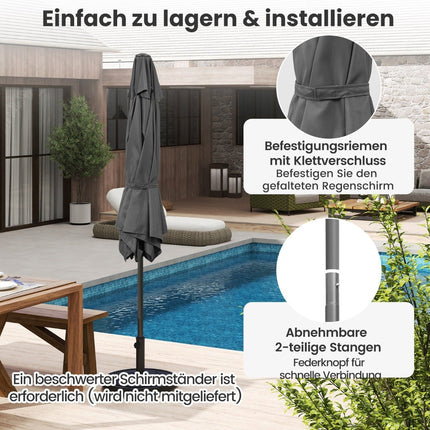 Garten-Terrassenschirm 230 cm, Kippbar, Grau
