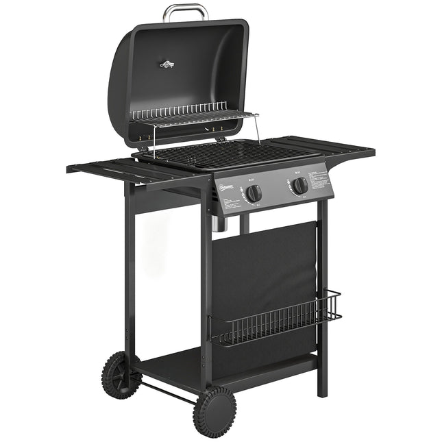 Gasbarbecue 5 kW, 2 branders, roestvrij staal, bijzettafels