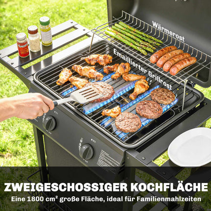 Gas Grill 5kW, 2 Burners, Stainless Steel, Side Tables