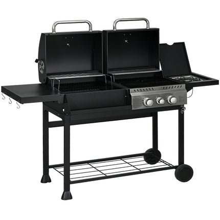Gas barbecue cart with 3 burners, thermometer, shelves