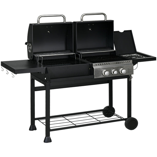 Gas barbecue cart with 3 burners, thermometer, shelves