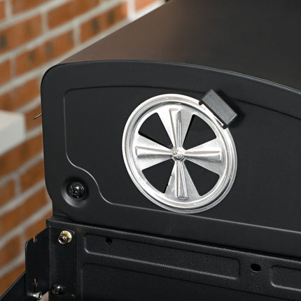 Gas barbecue cart with 3 burners, thermometer, shelves