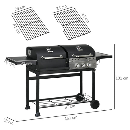 Gas barbecue cart with 3 burners, thermometer, shelves