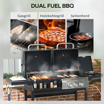 Gas barbecue cart with 3 burners, thermometer, shelves