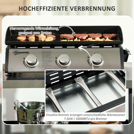 Gas grill with 3 burners, stainless steel for the garden