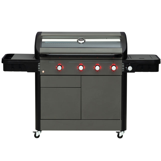 Gas Grill with 4 Burners and Side Burner, 97x48 cm Cooking Area