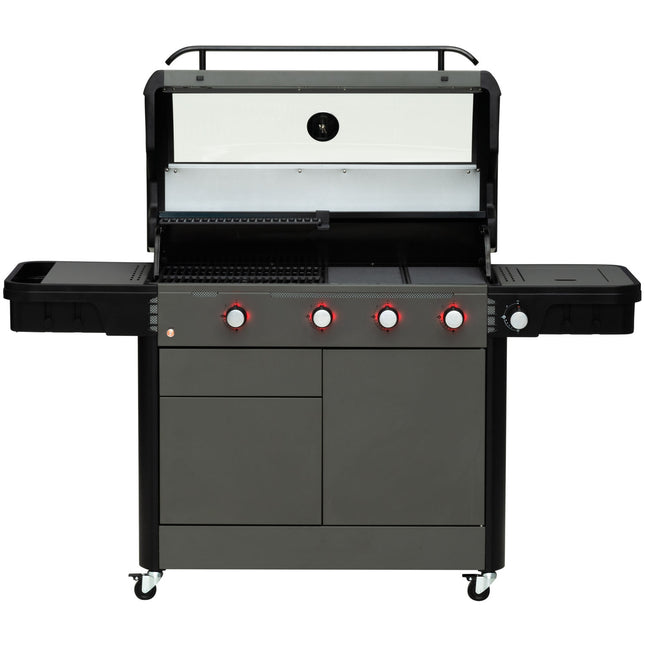 Gas Grill with 4 Burners and Side Burner, 97x48 cm Cooking Area