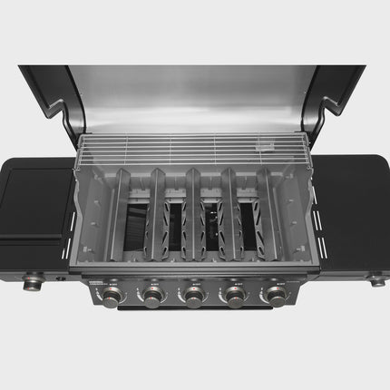 Gas Grill with 5 Burners, Infrared Side Burner, Thermostat