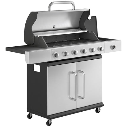 Gas Grill with 7 Burners, Stainless Steel, Large Cooking Area