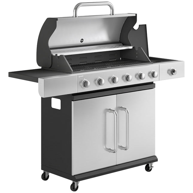 Gas Grill with 7 Burners, Stainless Steel, Large Cooking Area