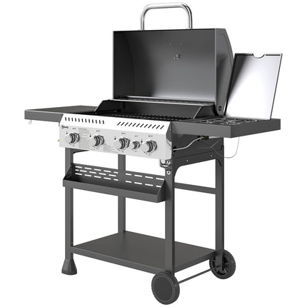 Stainless steel gas grill, 12KW, 4+1 burners, with thermometer