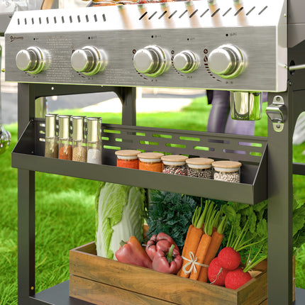 Stainless steel gas grill, 12KW, 4+1 burners, with thermometer