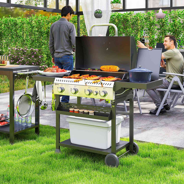 Stainless steel gas grill, 12KW, 4+1 burners, with thermometer