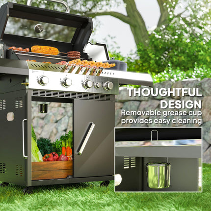 Gas grill cart - 5 burners, thermometer, side shelves