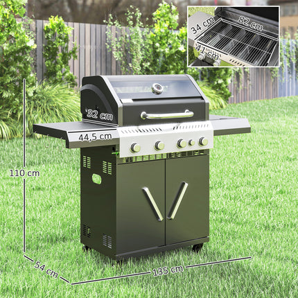 Gas grill cart - 5 burners, thermometer, side shelves