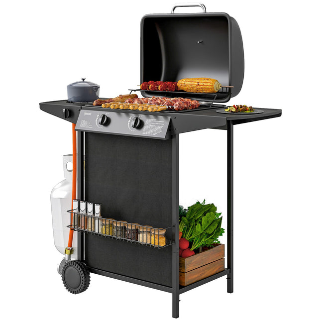 Gas grill with 3 burners and side burner, lid & shelf