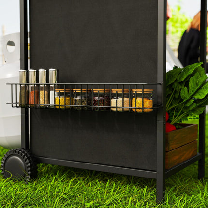 Gas grill with 3 burners and side burner, lid & shelf