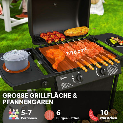 Gas grill with 3 burners and side burner, lid & shelf