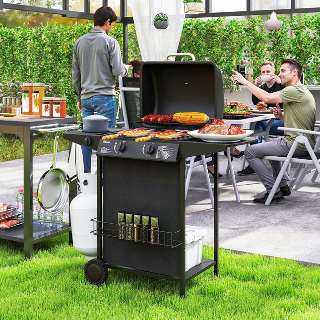 Gas grill with 3 burners and side burner, lid & shelf