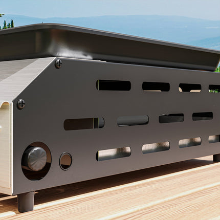 Gas grill with 2 burners & adjustable legs, 44x44.5x19 cm