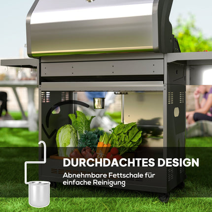 Gas grill with 6 burners, side shelves and thermometer