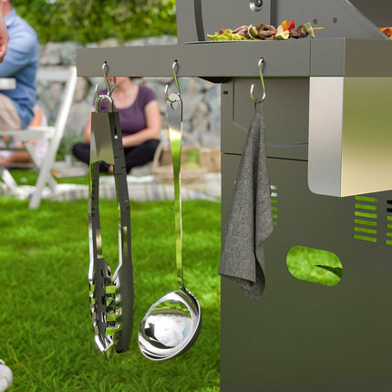 Gas grill with 6 burners, side shelves and thermometer