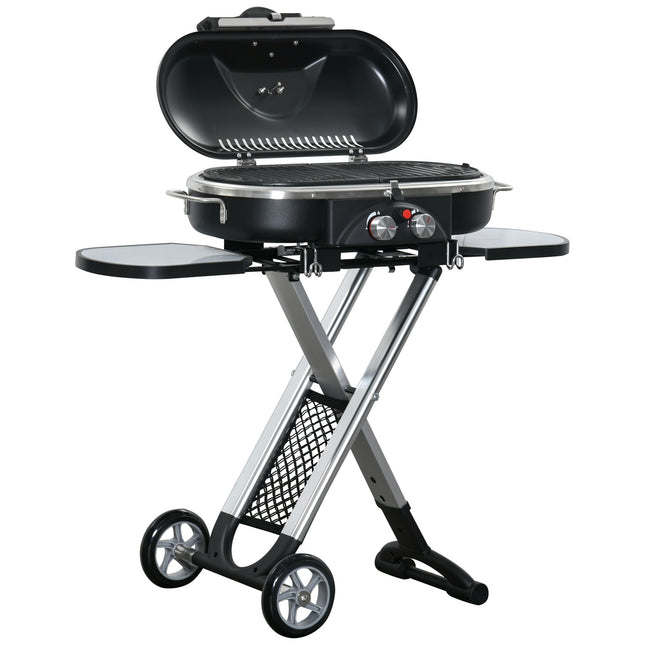 Gas grill BBQ Cart, foldable 2 burners, stainless steel