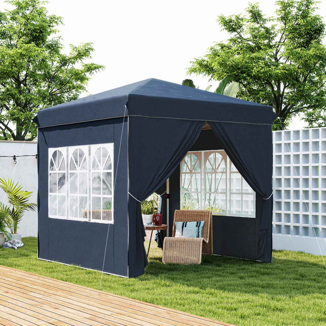 Paviljoen 2,5 x 2,5 m, waterafstotend, stabiel, winterbestendig pop-up vouwpaviljoen, UV-bescherming 50+, opvouwbare partytent, tuintent met 4 zijpanelen, zaktuinpaviljoen voor op de camping, tuin, donkerblauw